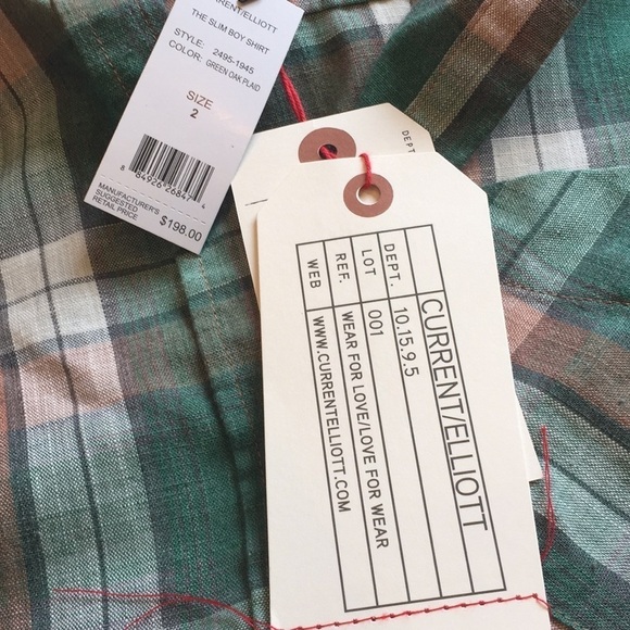 Current/Elliot green plaid button down shirt medium NWT - Picture 4 of 7